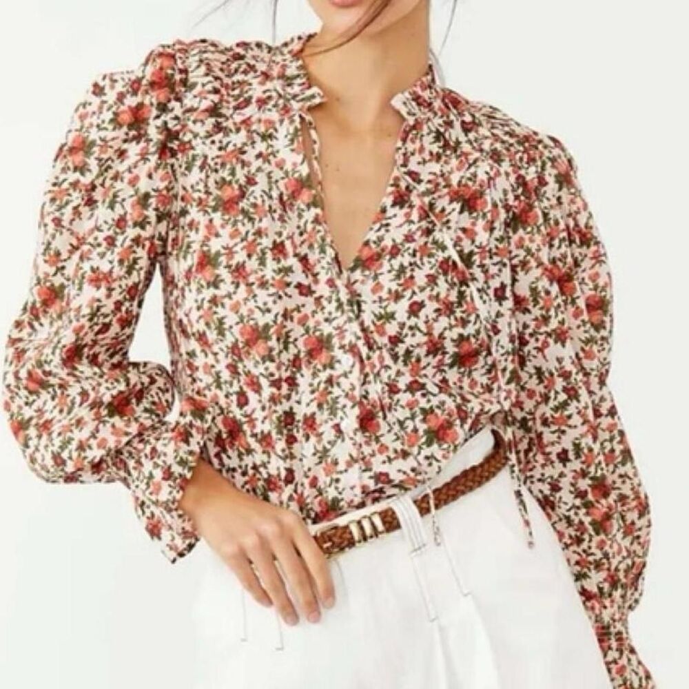 Free People Meant to Be Vintage Floral Boho Romantic Long Sleeve Blouse L
